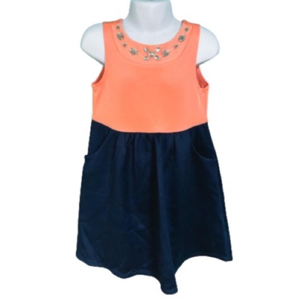 Emerald Sundae Coral & Navy Bedazzled Sleeveless Formal Dress Girls Size 5